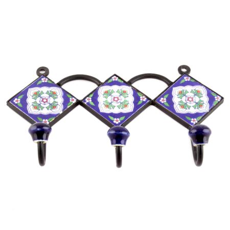 Navy Blue And White Ceramic Floral Tiles Hooks